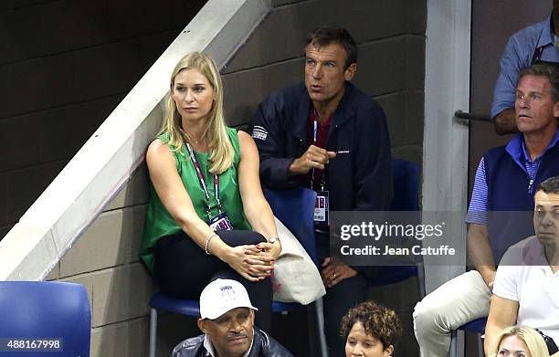 Barbara Schett and Mats Wilander attend the Men's Final on day fourteen of the 2015 US Open at USTA Billie Jean King National Tennis Center on...