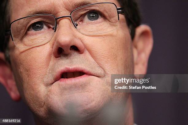 Minister for Defence Kevin Andrews speaks to the media during a press conference at Parliament House on September 14, 2015 in Canberra, Australia....