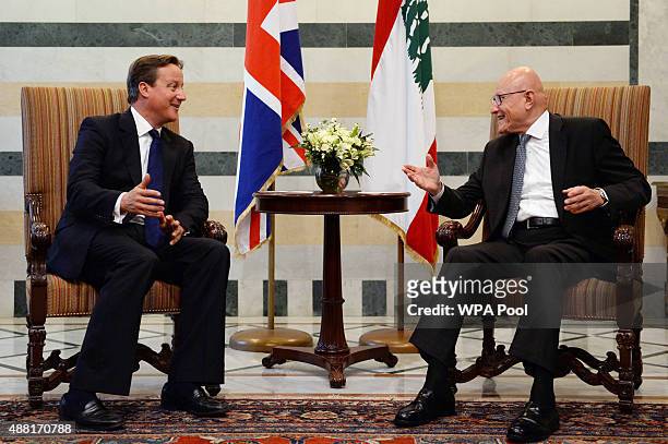 British Prime Minister David Cameron meets Lebanese Prime Minister Tammam Salam at his offices on September 14, 2015 in Beirut, Lebanon. Mr Cameron...