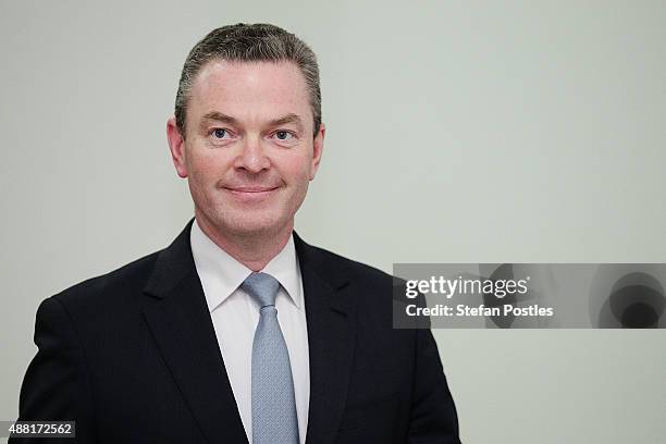 Minister for Education and Training Christopher Pyne arrives at the Liberal party room for the leadership ballot at Parliament House on September 14,...