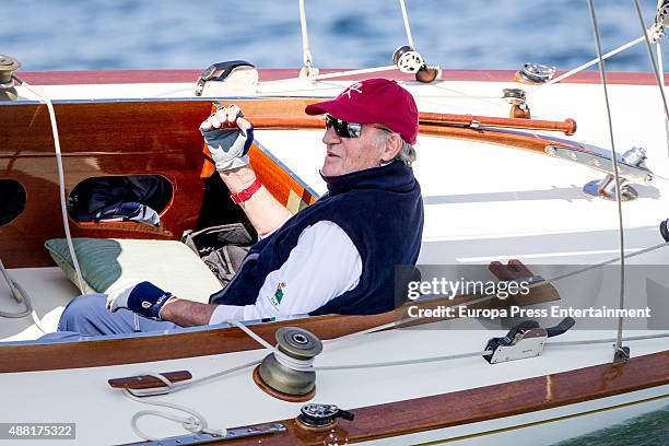 King Juan Carlos attends 'Rey Juan Carlos I El Corte Ingles Master' Sailing Trophy on September 11, 2015 in Sanxenxo, Spain.