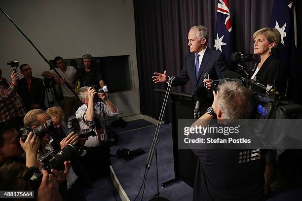 Malcolm Turnbull speaks to the media after winning the leadership ballot at Parliament House on September 14, 2015 in Canberra, Australia. Malcolm...