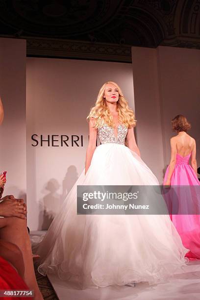 Model walks the runway during the Sherri Hill Spring 2016 presentation at The Plaza on September 13 in New York City.