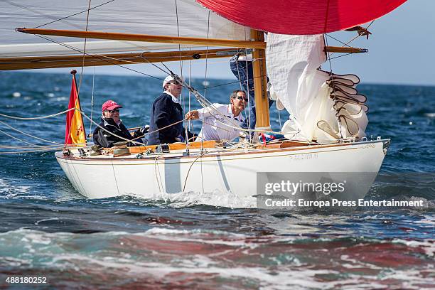 King Juan Carlos attends 'Rey Juan Carlos I El Corte Ingles Master' Sailing Trophy on September 11, 2015 in Sanxenxo, Spain.