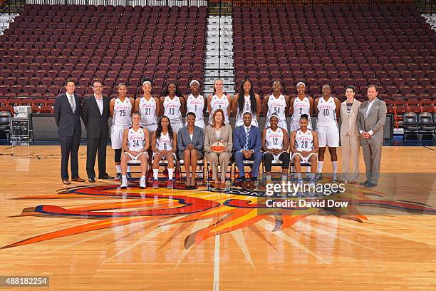 The Connecticut Sun pose for a team photo on September 13, 2015 at the Mohegan Sun Arena in Uncasville, Connecticut. NOTE TO USER: User expressly...