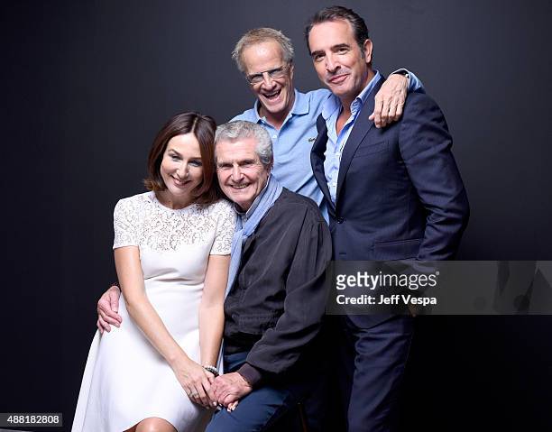 Elsa Zylberstein, director Claude Lelouch, actors Christopher Lambert and Jean Dujardin from "Un plus une" pose for a portrait during the 2015...