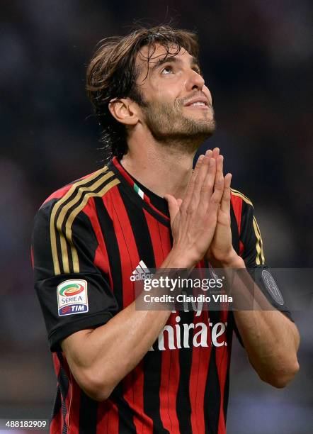 Kaka of AC Milan reacts during the Serie A match between AC Milan and FC Internazionale Milano at Stadio Giuseppe Meazza on May 4, 2014 in Milan,...