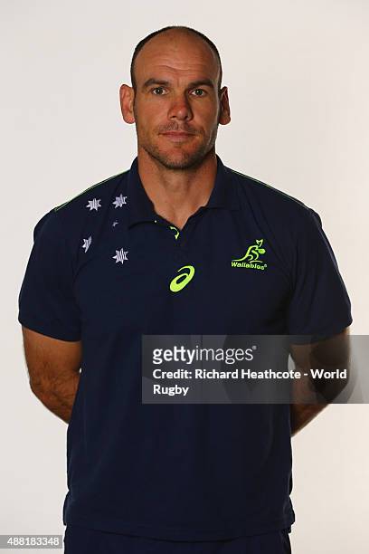 Nathan Grey of Australia poses for a portrait during the Australia Rugby World Cup 2015 squad photo call at MacDonald Bath Spa Hotel on September 14,...