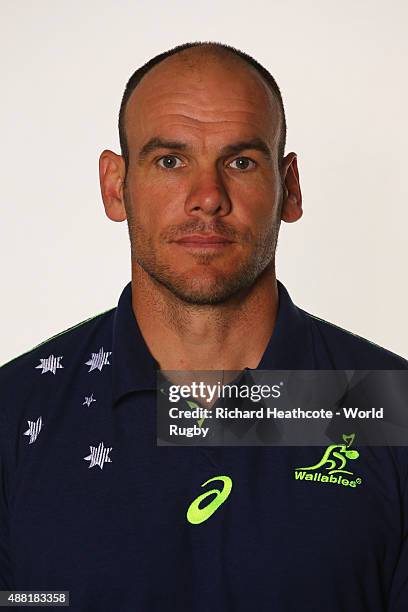 Nathan Grey of Australia poses for a portrait during the Australia Rugby World Cup 2015 squad photo call at MacDonald Bath Spa Hotel on September 14,...