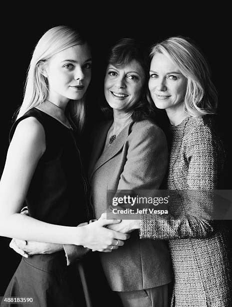 Actresses Elle Fanning, Susan Sarandon and Naomi Watts from "About Ray" poses for a portrait during the 2015 Toronto International Film Festival at...