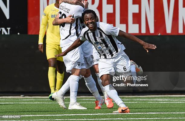 Raoul of AS Eupen scores during the Division 2 final lap match between STVV Sint-Truiden and KAS Eupen on May 4, 2014 in Sint-Truiden, Belgium.