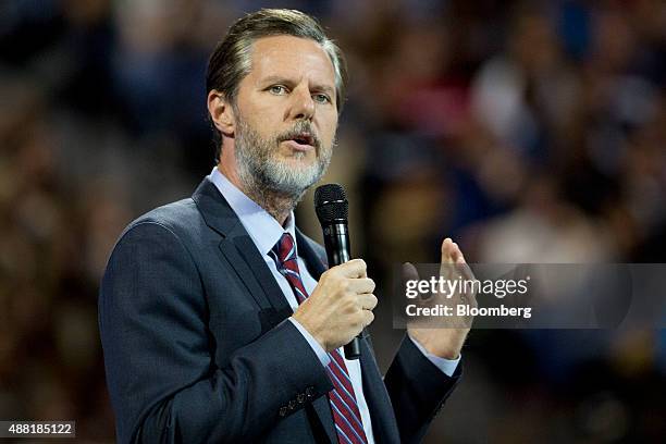 Jerry Falwell Jr., president of Liberty University, introduces Senator Bernie Sanders, an independent from Vermont and 2016 Democratic presidential...