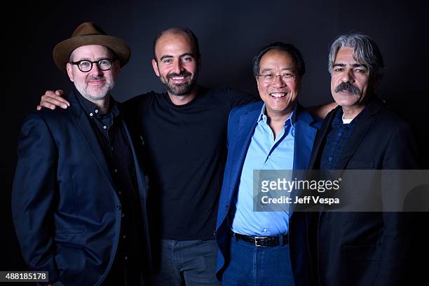 Producer Morgan Neville, musicians Kinan Azmeh, Yo-Yo Ma and Kayhan Kalhor from "The Music of Strangers" pose for a portrait during the 2015 Toronto...
