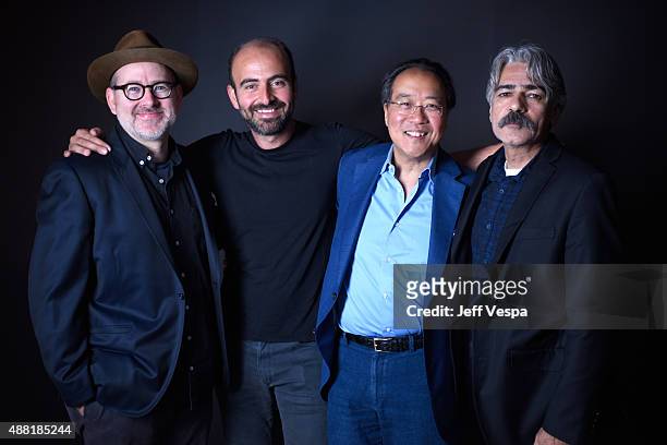 Producer Morgan Neville, musicians Kinan Azmeh, Yo-Yo Ma and Kayhan Kalhor from "The Music of Strangers" pose for a portrait during the 2015 Toronto...