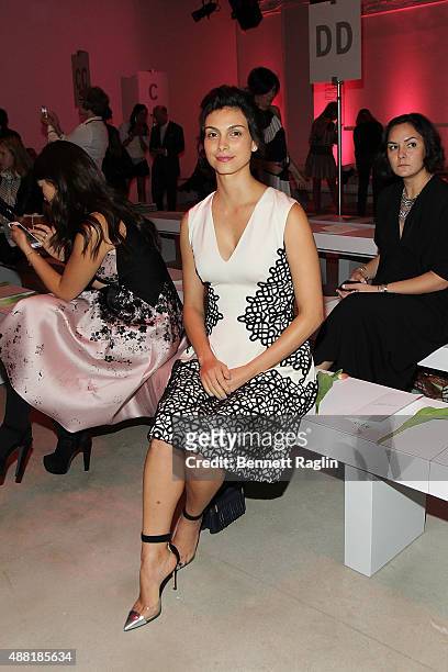 Actress Morena Baccarin poses for a picture on the Front Row at the Lela Rose Fashion Show during Spring 2016at The Gallery, Skylight at Clarkson Sq...
