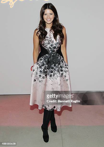 Katherine Schwarzenegger poses for a picture on the Front Row at the Lela Rose Fashion Show during Spring 2016at The Gallery, Skylight at Clarkson Sq...