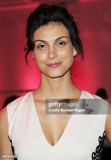 Actress Morena Baccarin poses for a picture on the Front Row at the Lela Rose Fashion Show during Spring 2016at The Gallery, Skylight at Clarkson Sq...