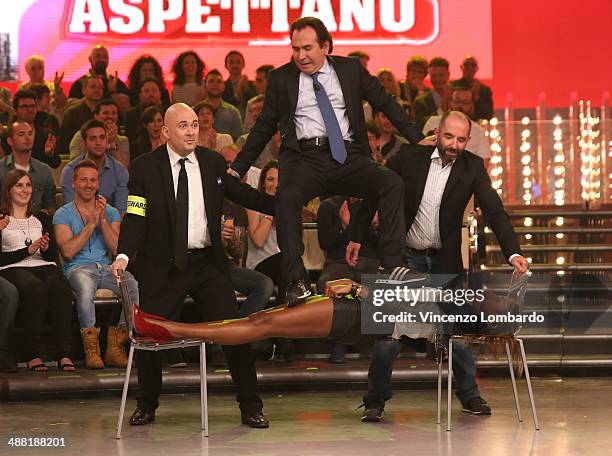 Giucas Casella Performs at 'Quelli che il Calcio' TV Show on May 4, 2014 in Milan, Italy.