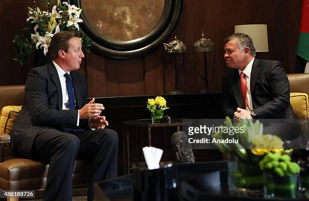 British Prime Minister David Cameron meets with Jordan's King Abdullah II at the al-Huseinia Royal Palace in Amman, Jordan on September 14, 2015.