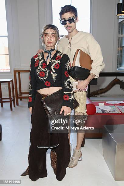 Zoe Bleu and David Moses attend the Eckhaus Latta fashion show during Spring 2016 New York Fashion Week on September 14, 2015 in New York City.