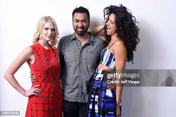 Actress Claudia Lee, actor Kal Penn and actress Miranda Rae Mayo from "Girl In The Photographs" pose for a portrait during the 2015 Toronto...