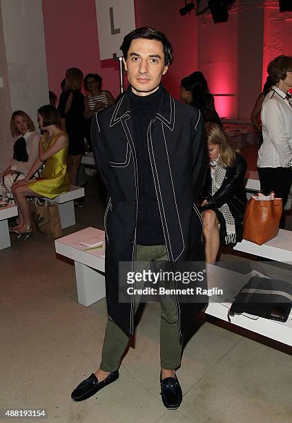 Kenneth Gaston poses for a picture on the front row at the Lela Rose Fashion Show during Spring 2016at The Gallery, Skylight at Clarkson Sq on...