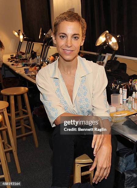 Makeup artist Romy Solemani poses for a picture backstage at the Lela Rose Fashion Show during Spring 2016at The Gallery, Skylight at Clarkson Sq on...
