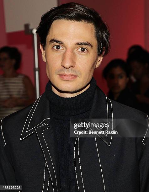 Kenneth Gaston poses for a picture on the front row at the Lela Rose Fashion Show during Spring 2016at The Gallery, Skylight at Clarkson Sq on...