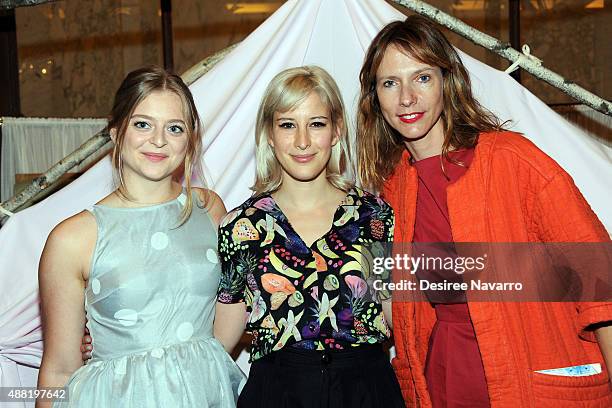 Actress Anna Baryshnikov, designer Rachel Antonoff and actress Dolly Wells attend Rachel Antonoff Presentation Spring 2016 New York Fashion Week at...