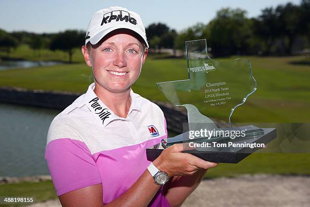 Stacy Lewis poses with the trophy after winning the Final Round of the North Texas LPGA Shootout Presented by JTBC at the Las Colinas Country Club on...