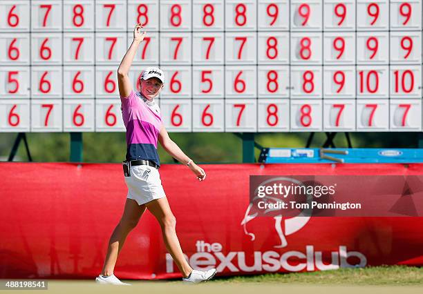 Stacy Lewis celebrates after sinking a birdie putt on the 18th green and winning the Final Round of the North Texas LPGA Shootout Presented by JTBC...