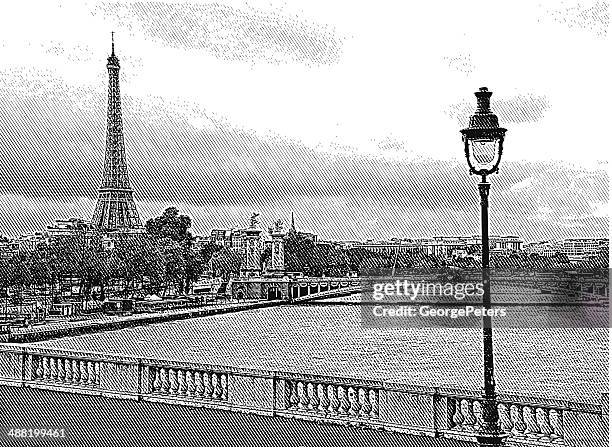 paris and eiffel tower - paris bridge stock illustrations
