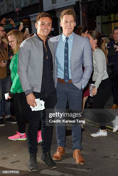 Tom Daley and Dustin Lance Black attend the press night of "Photograph 51" at Noel Coward Theatre on September 14, 2015 in London, England.