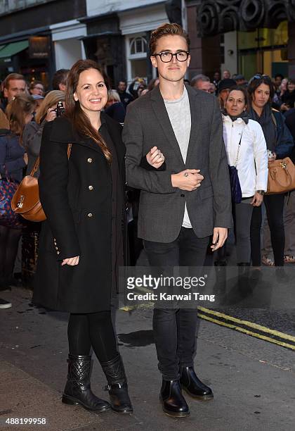 Tom Fletcher and Giovanna Falcone attend the press night of "Photograph 51" at Noel Coward Theatre on September 14, 2015 in London, England.