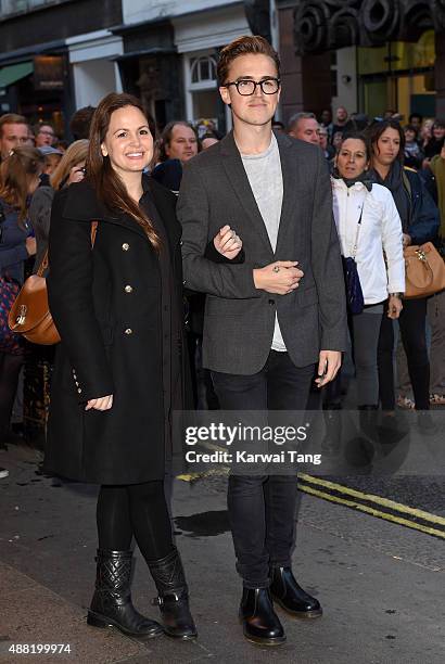 Tom Fletcher and Giovanna Falcone attend the press night of "Photograph 51" at Noel Coward Theatre on September 14, 2015 in London, England.