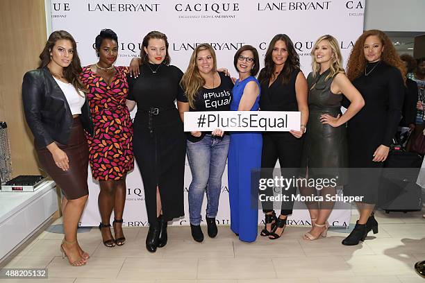 Ashley Graham, Precious Lee, Georgia Pratt, Amanda Bingson, Candice Huffine, Linda Heasley, Justine Legault and Sabina Karlsson attend the Lane...