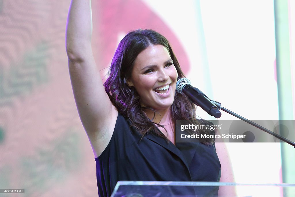 Model Candice Huffine speaks onstage during the Lane Bryant launch of ...