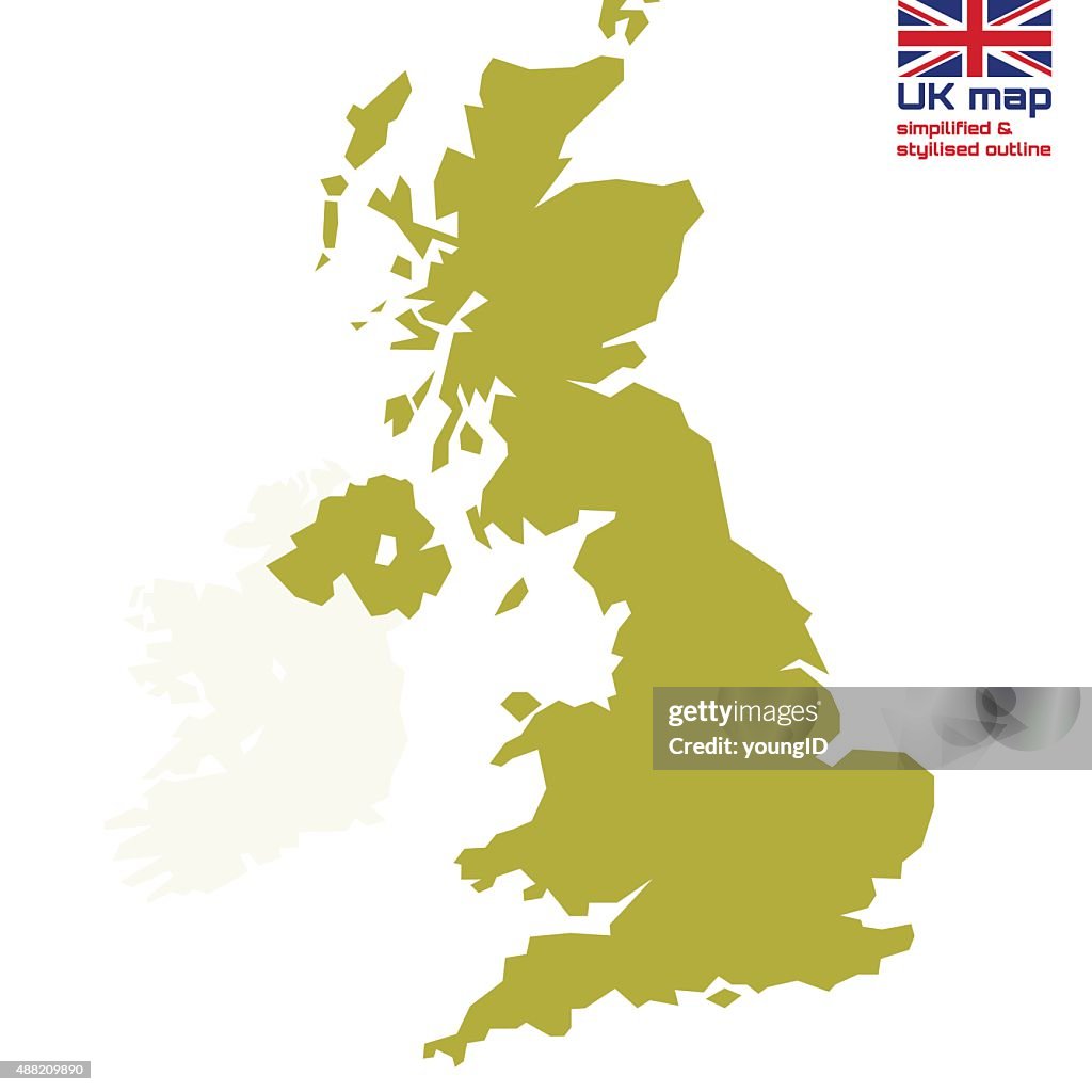 UK map with simplified & stylized outline