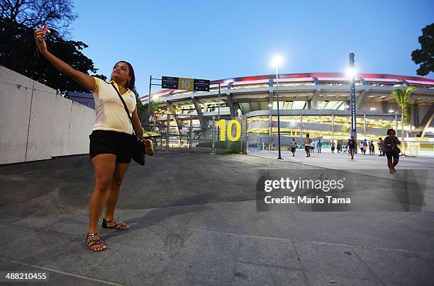 Fan takes a selfie outside a match between Flamengo and Palmeiras as part of Brasileirao Series A 2014 at Maracana Stadium on May 04, 2014 in Rio de...