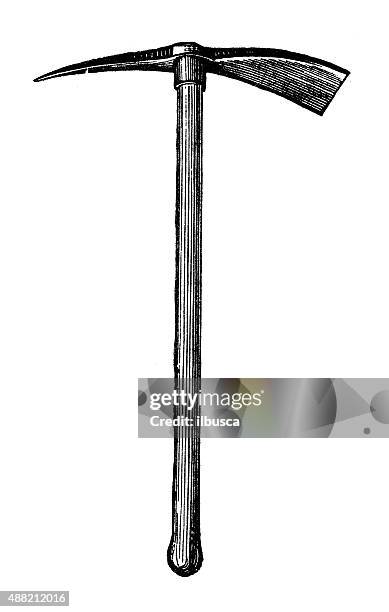 ilustrações, clipart, desenhos animados e ícones de antigo ilustração de picão enxadão - enxada-equipamento-de-jardinagem