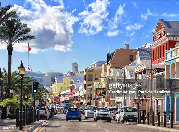 front street, hamilton, bermuda - bermuda stock pictures, royalty-free photos & images