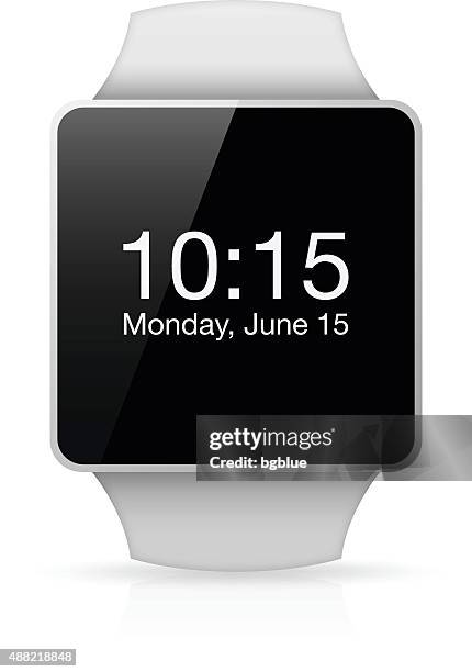 white smart watch mit datum und zeit - réseau social stock-grafiken, -clipart, -cartoons und -symbole