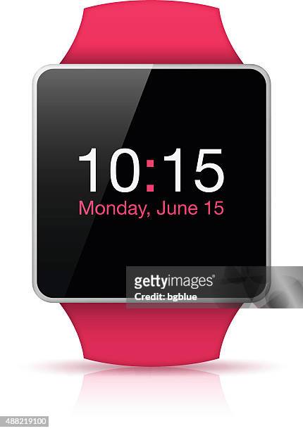 rosa und rot smart watch mit datum und zeit - réseau social stock-grafiken, -clipart, -cartoons und -symbole