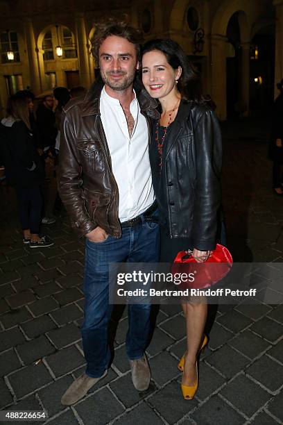 Actress Chloe Lambert and her companion Director Thibault Ameline attend 'Le Mensonge' : Theater Play. Held at Theatre Edouard VII on September 14,...