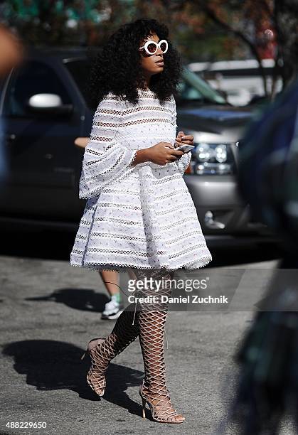 Solange Knowles is seen outside the 3.1 Phillip Lim show on September 14, 2015 in New York City.