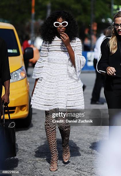 Solange Knowles is seen outside the 3.1 Phillip Lim show on September 14, 2015 in New York City.