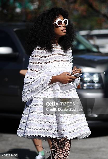Solange Knowles is seen outside the 3.1 Phillip Lim show on September 14, 2015 in New York City.