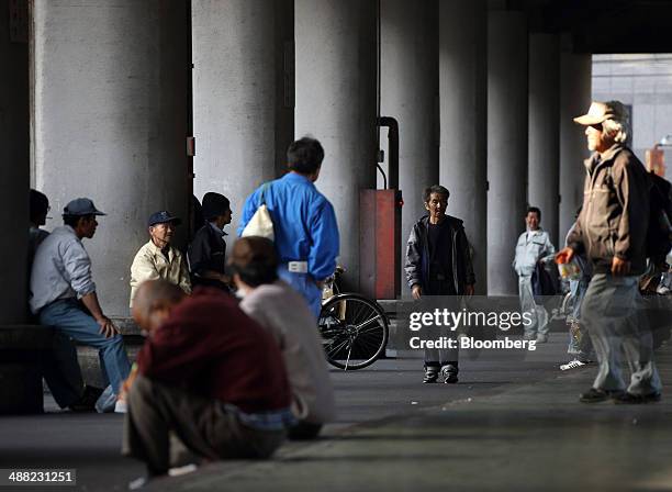 Day labors are seen at the Airin Labor and Welfare Center in the Airin area of Nishinari ward in Osaka, Japan, on Friday, May 2, 2014. Osaka...