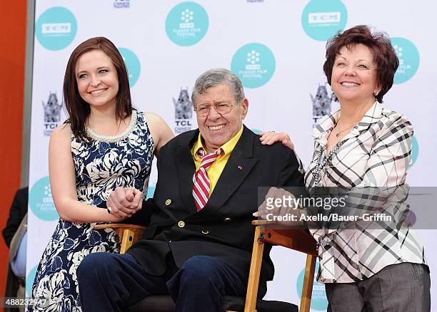 Danielle Sarah Lewis, comedian Jerry Lewis and SanDee Pitnick attend the Jerry Lewis Hand and Footprint Ceremony at TCL Chinese Theatre during the...