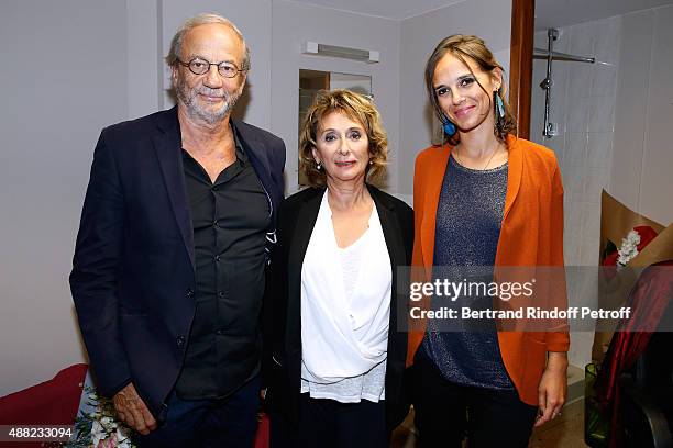 Actor Patrick Chesnais with his wife, actress of the piece, Josianne Stoleru and their daughter Emilie Chesnais attend 'Le Mensonge' : Theater Play....